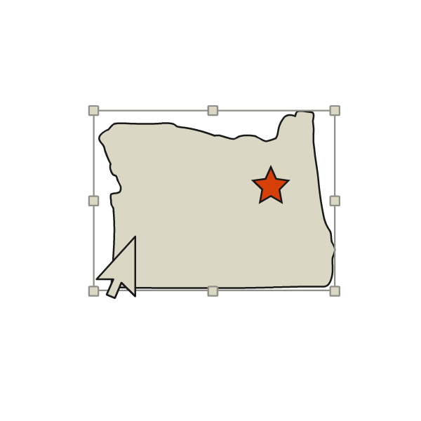 A map of Oregon with a star marking its location.